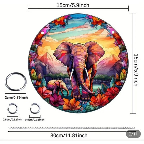 Colorful stained glass elephant window suncatcher art decor - Picture 2 of 3